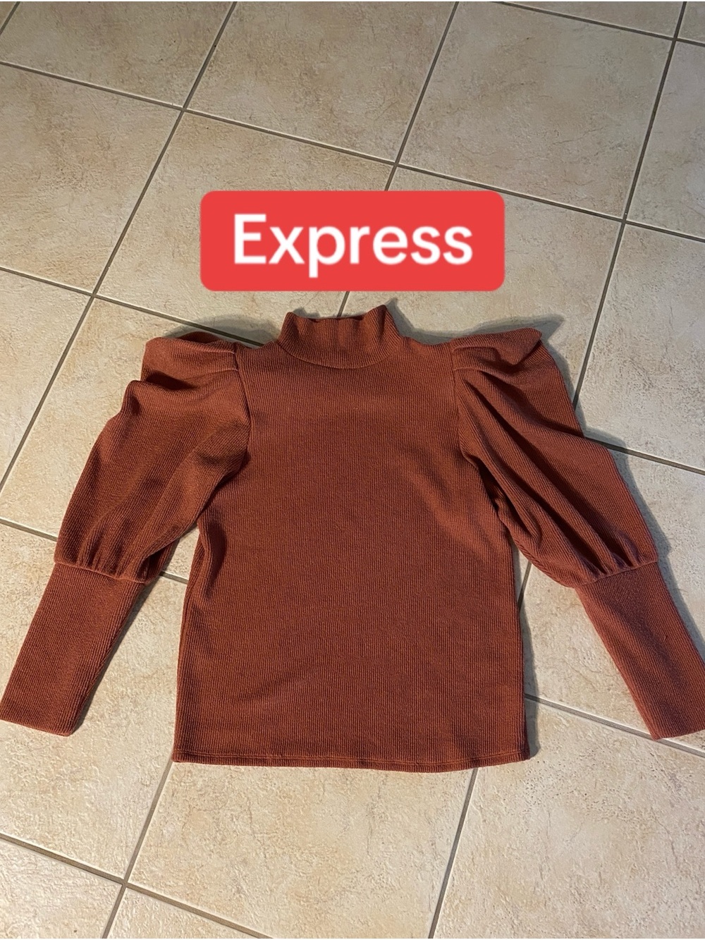 Express Women’s Rust Puff-Sleeve Mock Neck Sweater